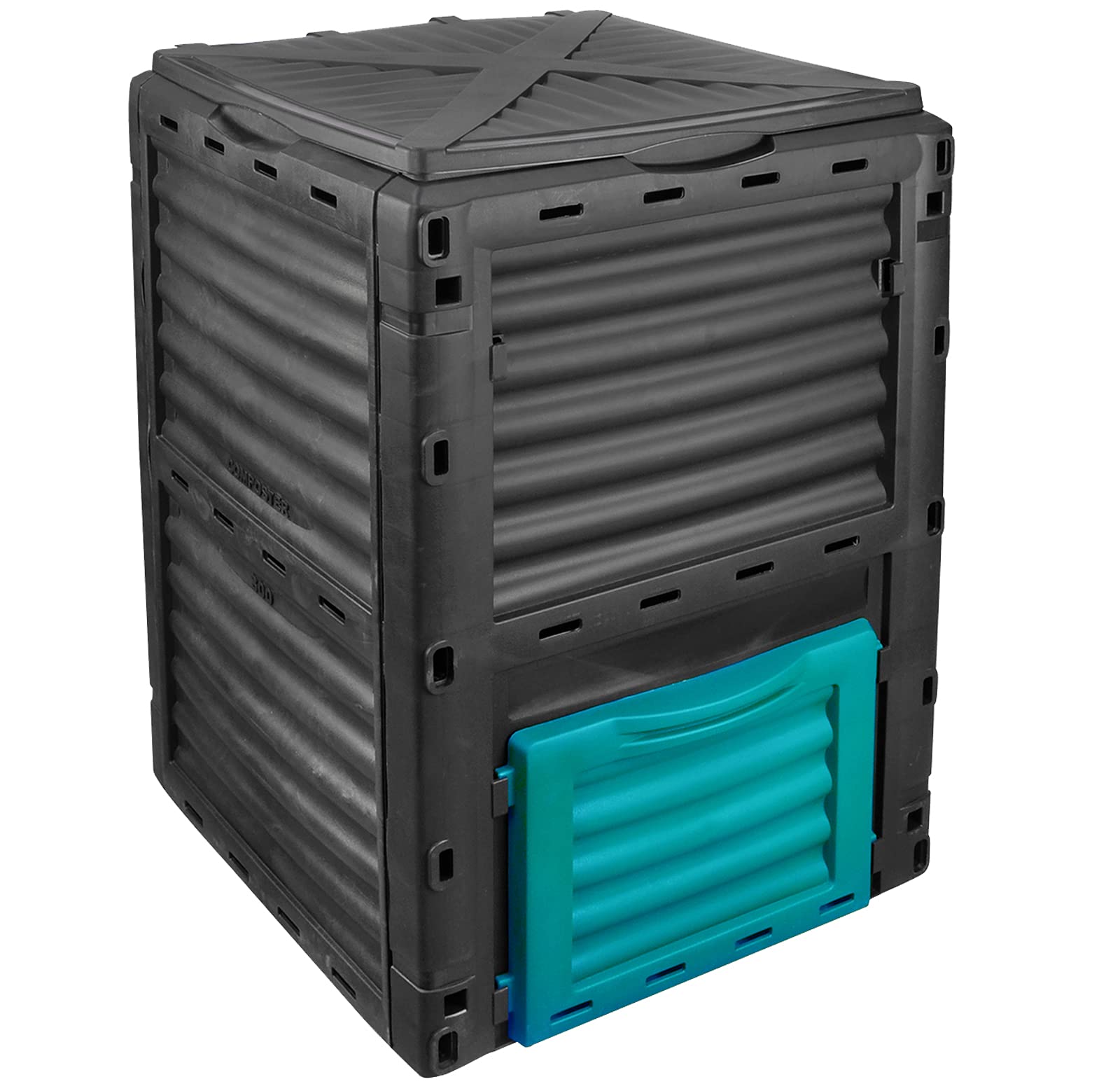DMS® KP-300 kompostownik ogrodowy, termiczny, 300 litrów, z tworzywa sztucznego, odporny na warunki atmosferyczne, 82 x 61 x 61 cm, czarny/niebieski