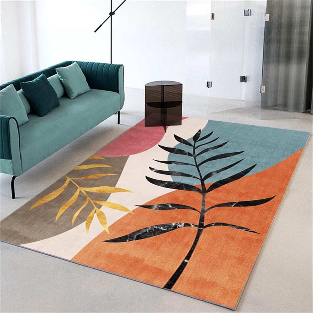 Tapis antidérapant cuisine 100x160cm orange grand format pour sol salon et salle d'étude