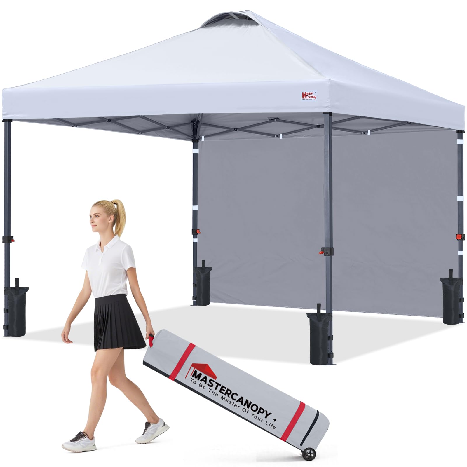 MASTERCANOPY 12x12 Durable Pop Up Canopy Tent with 1 Sidewall, White