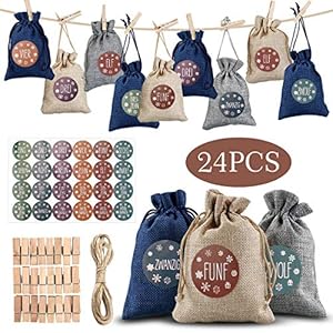 Orlegol 24 Adventskalender zum Befüllen -Stoffbeutel, Weihnachten Geschenksäckchen mit Zahlen Aufkleber + Mini…