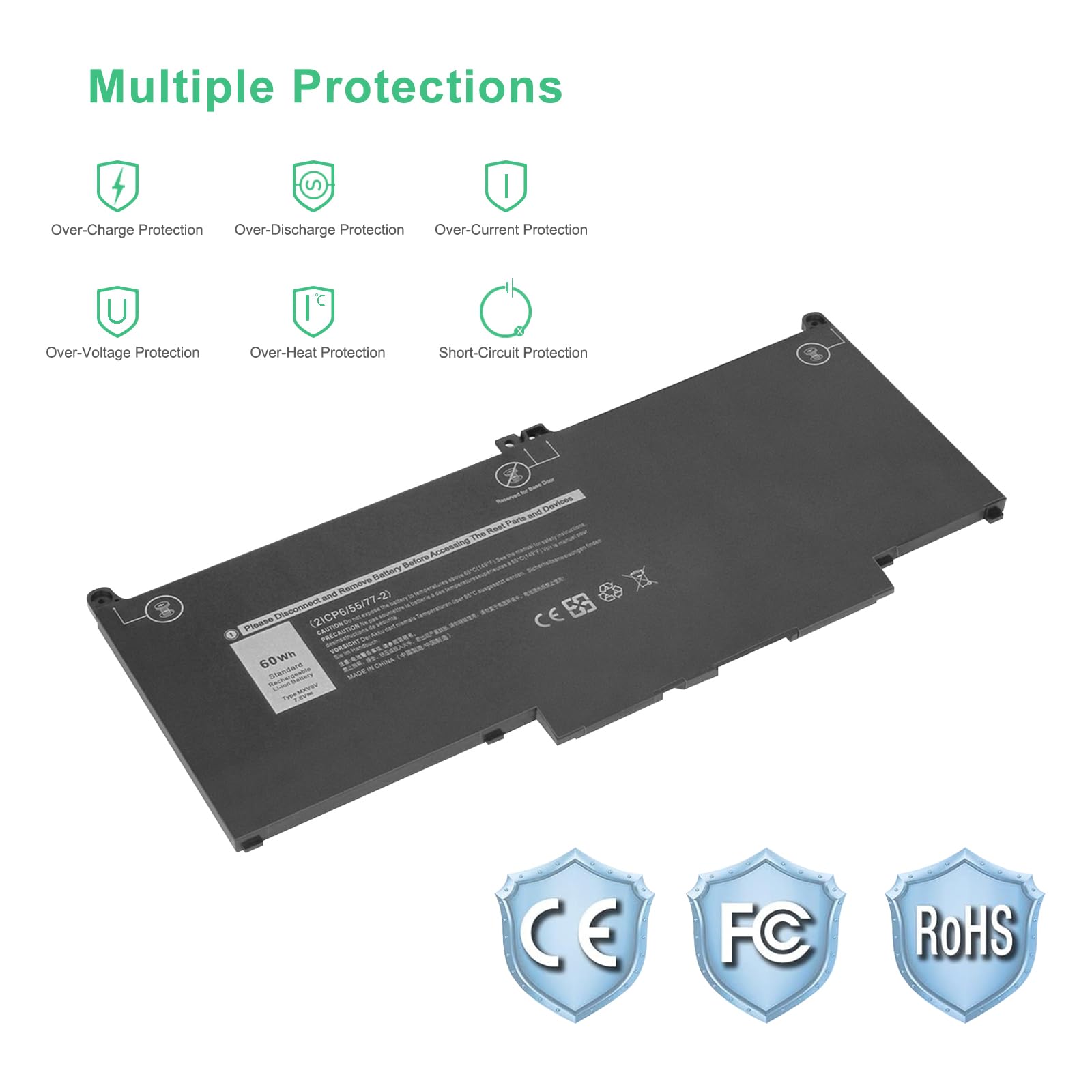 MXV9V Batterie pour Dell Latitude 5300 5310 7300 7400 E5300 E5310 E7300 E7400 Latitude 5300 5310 2-in-1 Inspiron 7300 7306 2-in-1 Black Series 829MX 5VC2M 7.6V 60Wh
