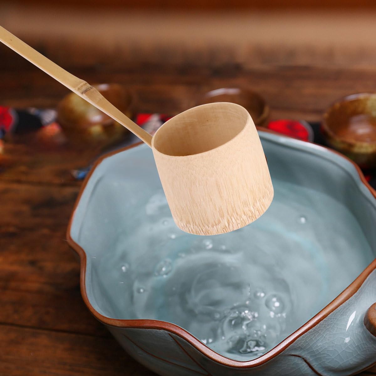 Bamboo Water Ladle Japanese Tea Spoon with Long Handle Natural Wooden Dipper for Tea Ceremony Garden and Kitchen Use