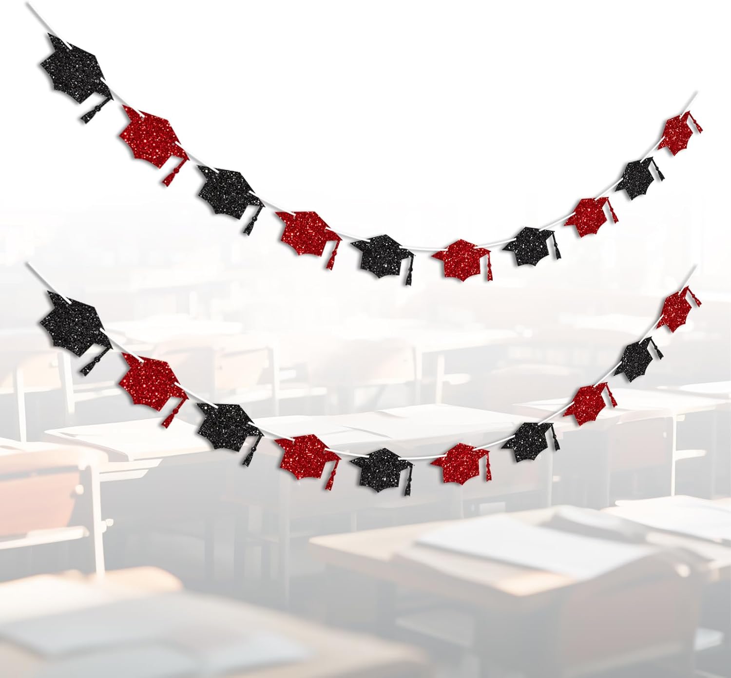 Red and Black Graduation Decorations Class of 2026 Graduation Banner Pre-Strung Glitter Congrats Grad Cap Banner for Grad Party Decorations 2026 - Image 7