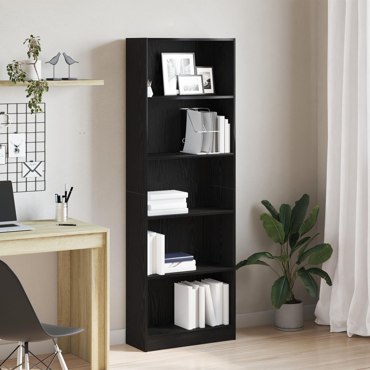 Generisch Bücherregal Schwarz Eichen-Optik 60 x 24 x 176 cm Holzwerkstoff,Möbel,Regalsysteme,Bücherregale Bücherschränke-862468