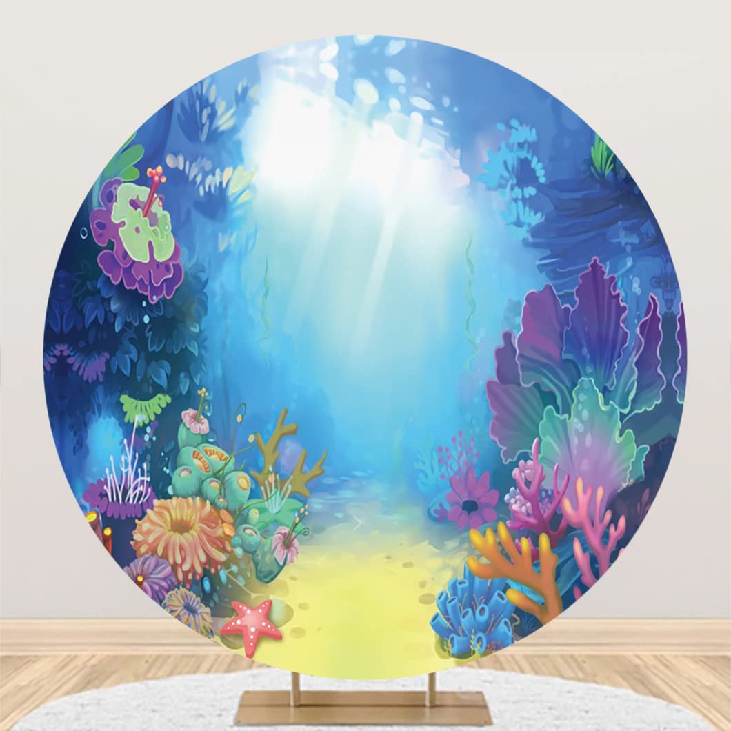 Aoihrraan 200cm Diamètre sous l'eau Monde Rond Photographie Toile de Fond Fond de mer coloré Corail récif Aquarium océan thème Photographie Fond Sirène Princesse Fille Fête Portrait Photo Accessoires
