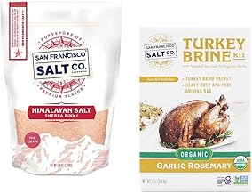 San Francisco Salt Company Sherpa Pink Himalayan Salt (5 lb) + Organic Garlic Rosemary Turkey Brine Kit Bundle (13 Oz) with BPA-Free Brine Bag, Fine Grain Pink Salt for Seasoning