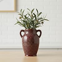 Vista 10 de Sunddo Florero rústico de cerámica con 2 asas, florero de granja texturizado, jarrones decorativos modernos blancos, sala de estar, estante, repisa