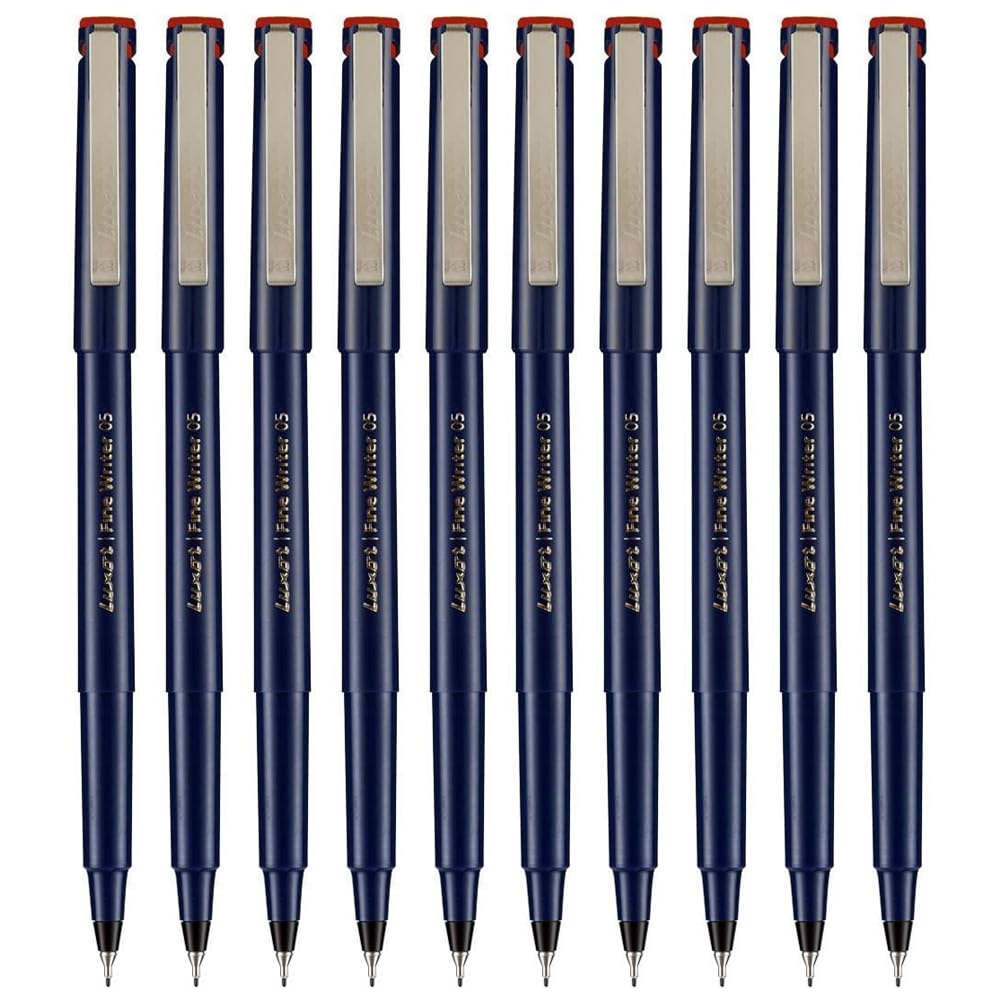 Write05 Fineliner Pens, RED, 0.5mm Ultra Fine Tip, Pack of 10, Precise Writing, Write Sign Draw Colour Pens