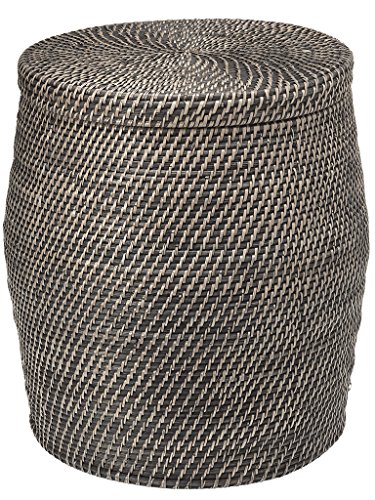 Kouboo Laguna Redondo ratán Taburete de Almacenamiento, Negro Lavado P, ratán y Mimbre, Black Wash, 40.64 x 40.64 x 46.99 cm