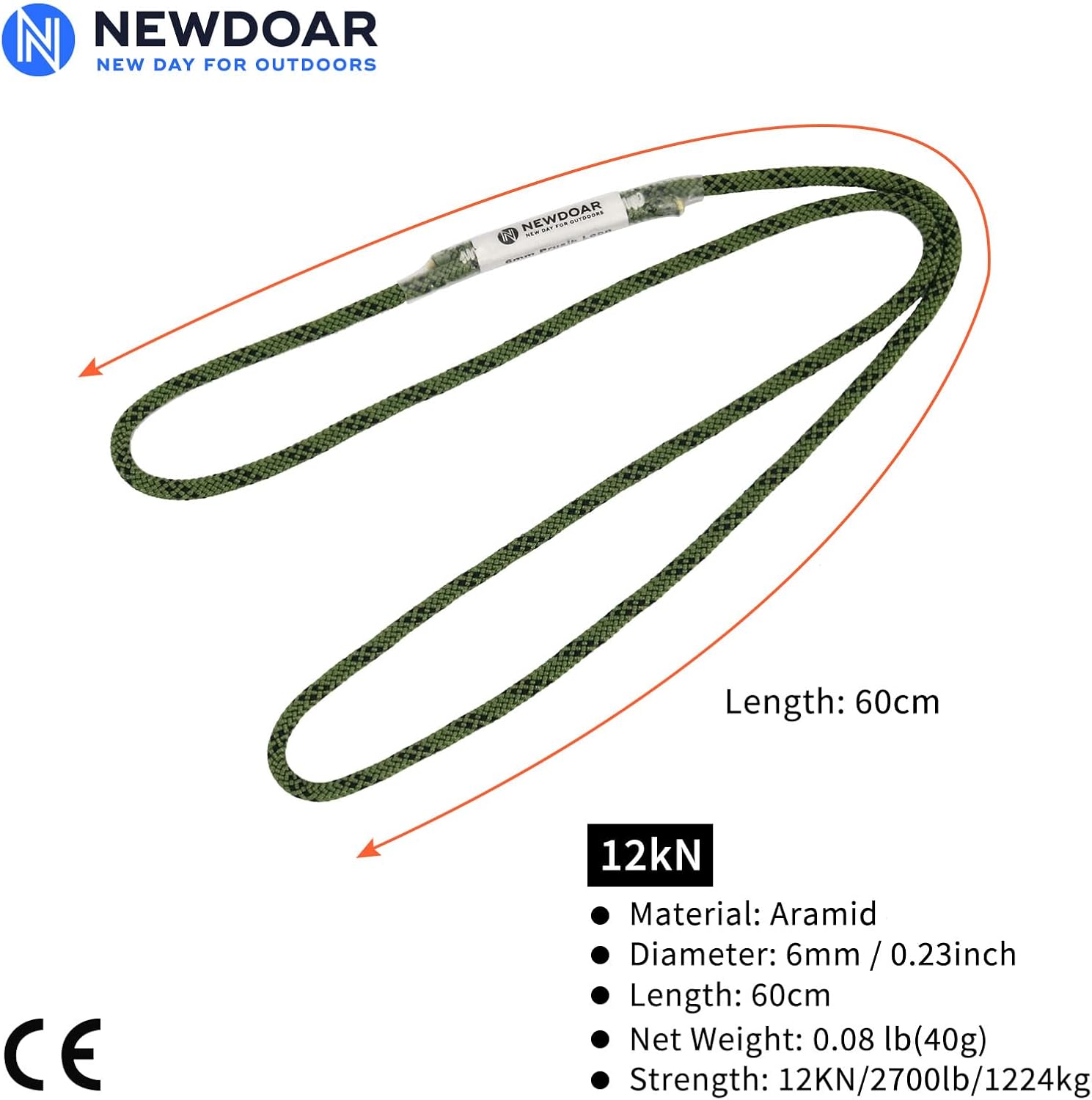 NewDoar 6mm (1/4") Prusik Cord Pre-Sewn 12KN/2700lb Aramid Auto Block Cord High Strength Prusik Arborist Rope for Outdoor Climbing Arborist Rescue Mountaineering-60cm/24''/3pcs