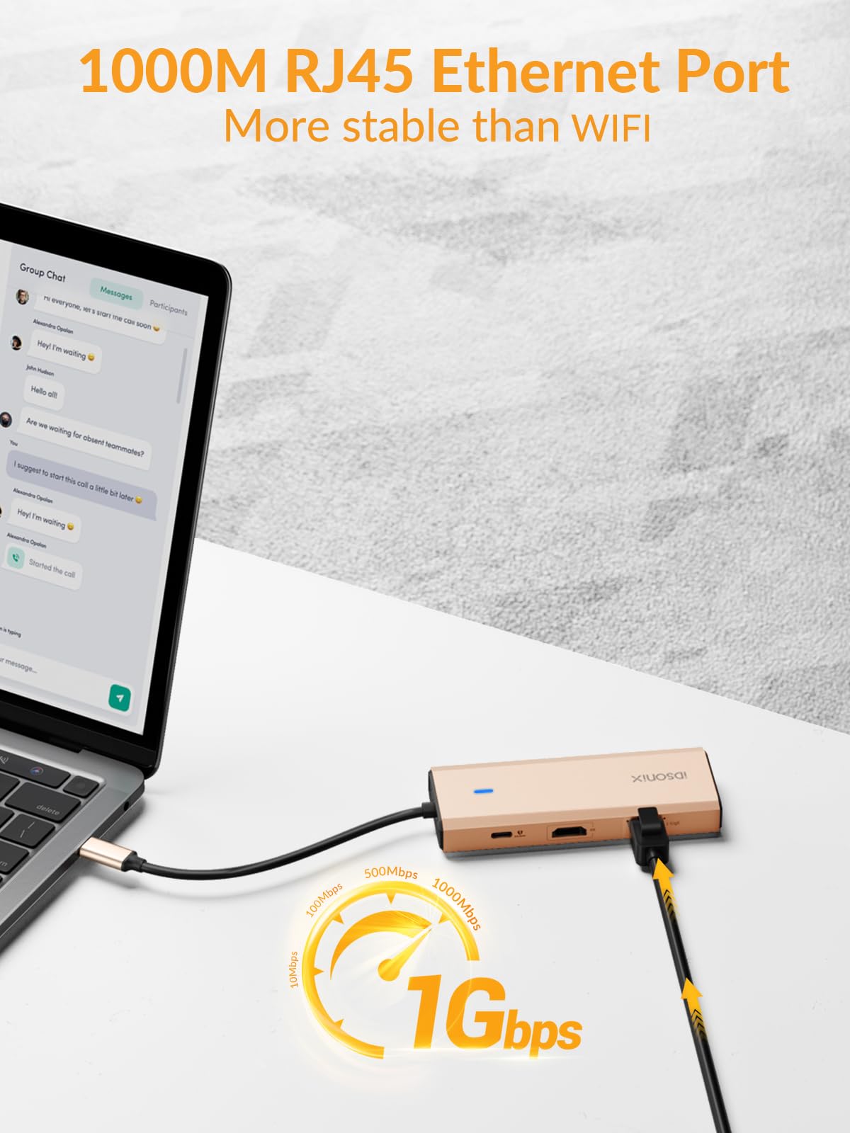 iDsonix Hub USB C 8 en 1, Adaptateur Multiport USB C en Aluminium Station d'accueil USB C avec HDMI 4K @ 60Hz, PD 100W, Ethernet 1000M, Lecteur de Carte SD/TF pour MacBook iPad Dell/HP Laptop Rose