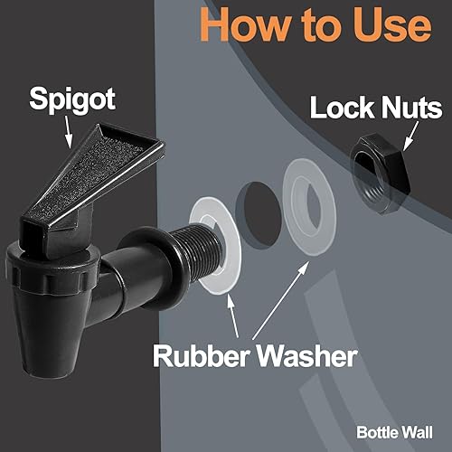 Miniatura 5 de Juego de 2 grifos de repuesto sin BPA, juego de grifos dispensadores de boquilla de agua de plástico negro, grifo de agua reutilizable, palanca de