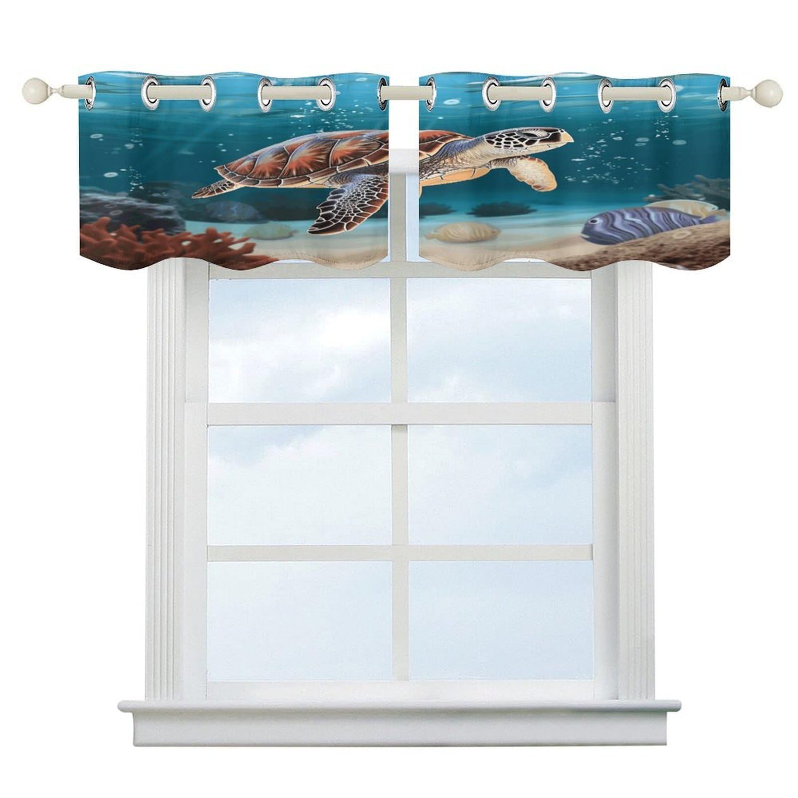Cortinas opacas de natación de tortuga marina con bolsillo para cortinero de 52 x 18.1"