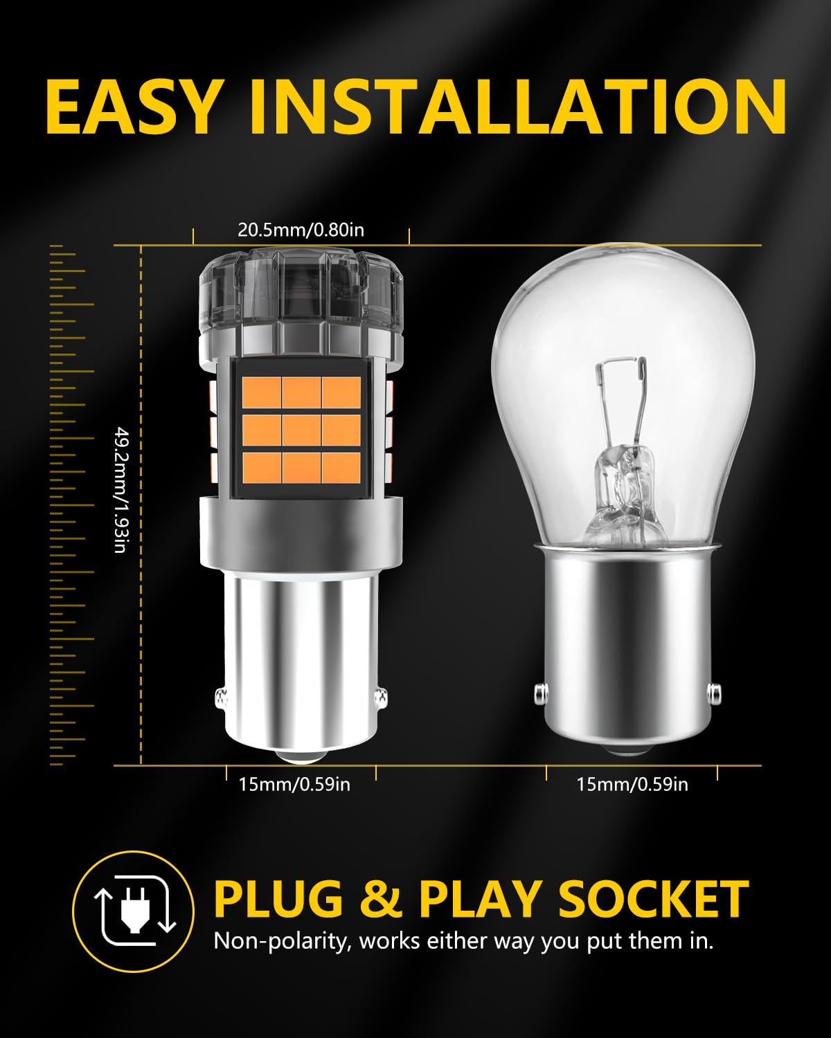 P21W 1156 BA15S Lampadine LED Canbus Sensa Errore Super Luminoso 5000LM Ambra 12V 24V 1141 1003 7506 per Luce di Retromarcia Luce di Svolta Luce del Freno Fendinebbia Posteriori, 2 Pezzi