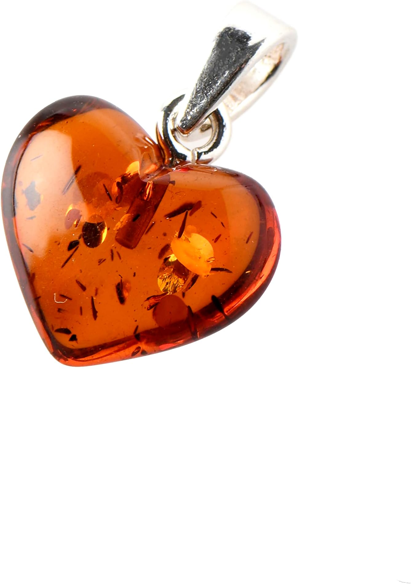AmberJewelry Genuine Certified Baltic Amber Heart Pendant, Handmade Amber Pendand From Genuine Baltic Amber and 925 Sterling Silver, Baltic Amber Charm For Necklace Valentine's Day Gift Love Symbol Pendant Gift for Her made in Baltic Region Love Charm Amore