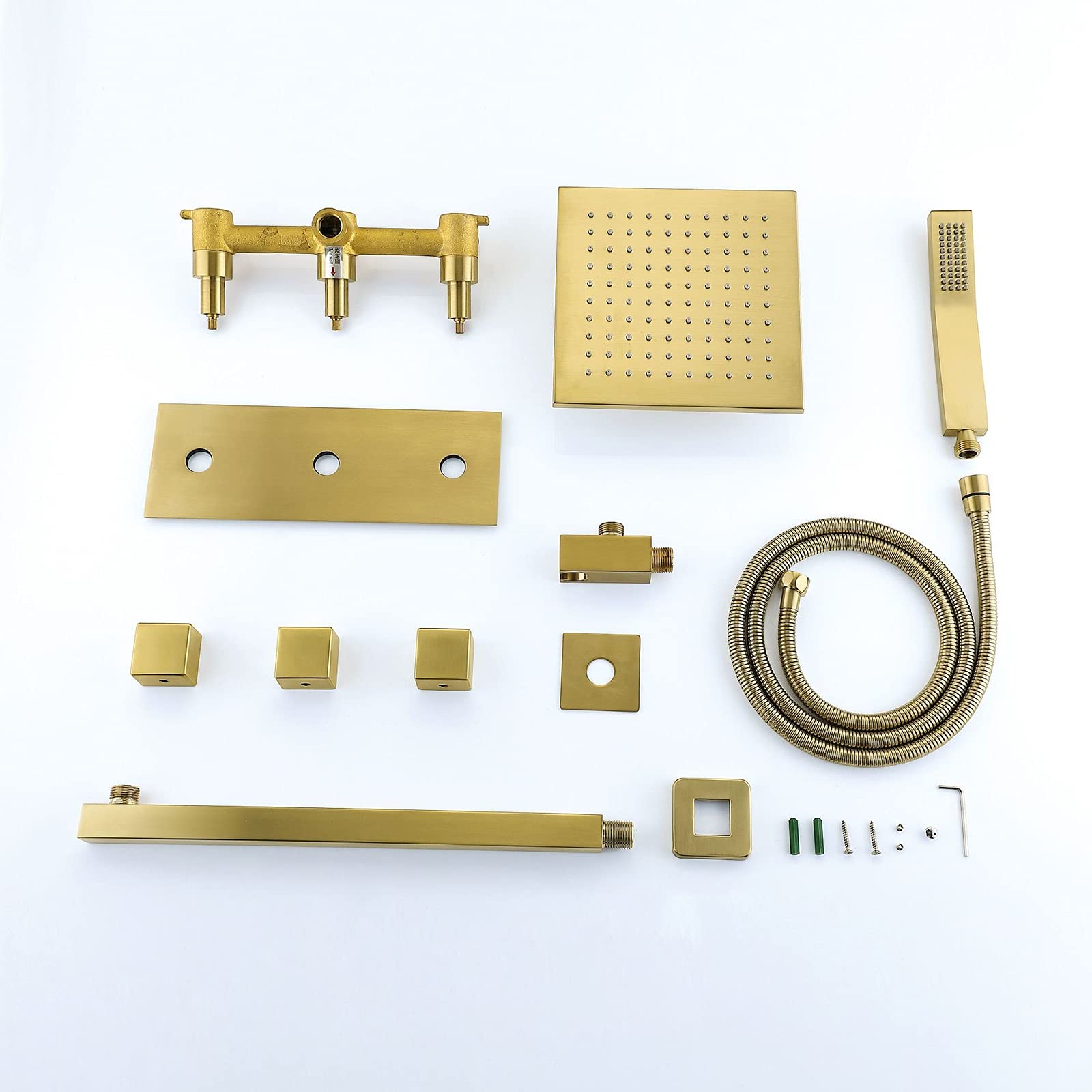 Doccia con portasina Portatile Set di rubinetti con Doccia con Pioggia Quadrata Set di Doccia per Doccia in Ottone Set da Doccia, Set Combo Doccia Mixer, Oro Spazzolato