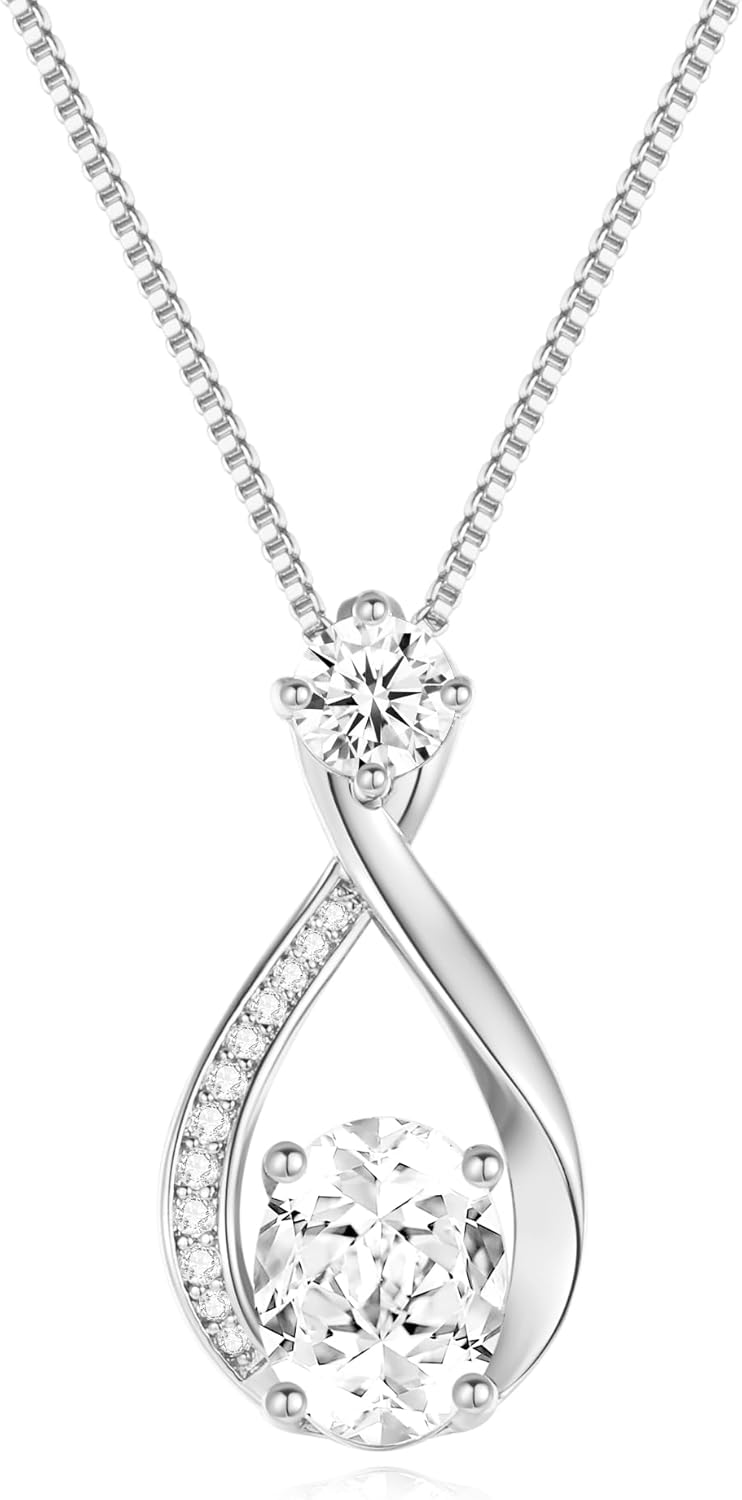 geweio 1.5CT Moissanite Infinity Pendant Necklace in Gift Box|Anniversary Wedding Gifts for Women Wife Her|S925 Sterling Silver 18K White Gold/Gold Filled|Jewelry for Birthday Christmas Valentines Day