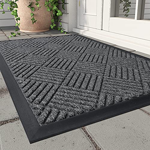 MontVoo-Door Mat Outside Entrance Outdoor Indoor Front Doormat for Entryway-Welcome Mat Durable Rubber Backed Entry Mat Non Slip Dirt Trapper Absorbent