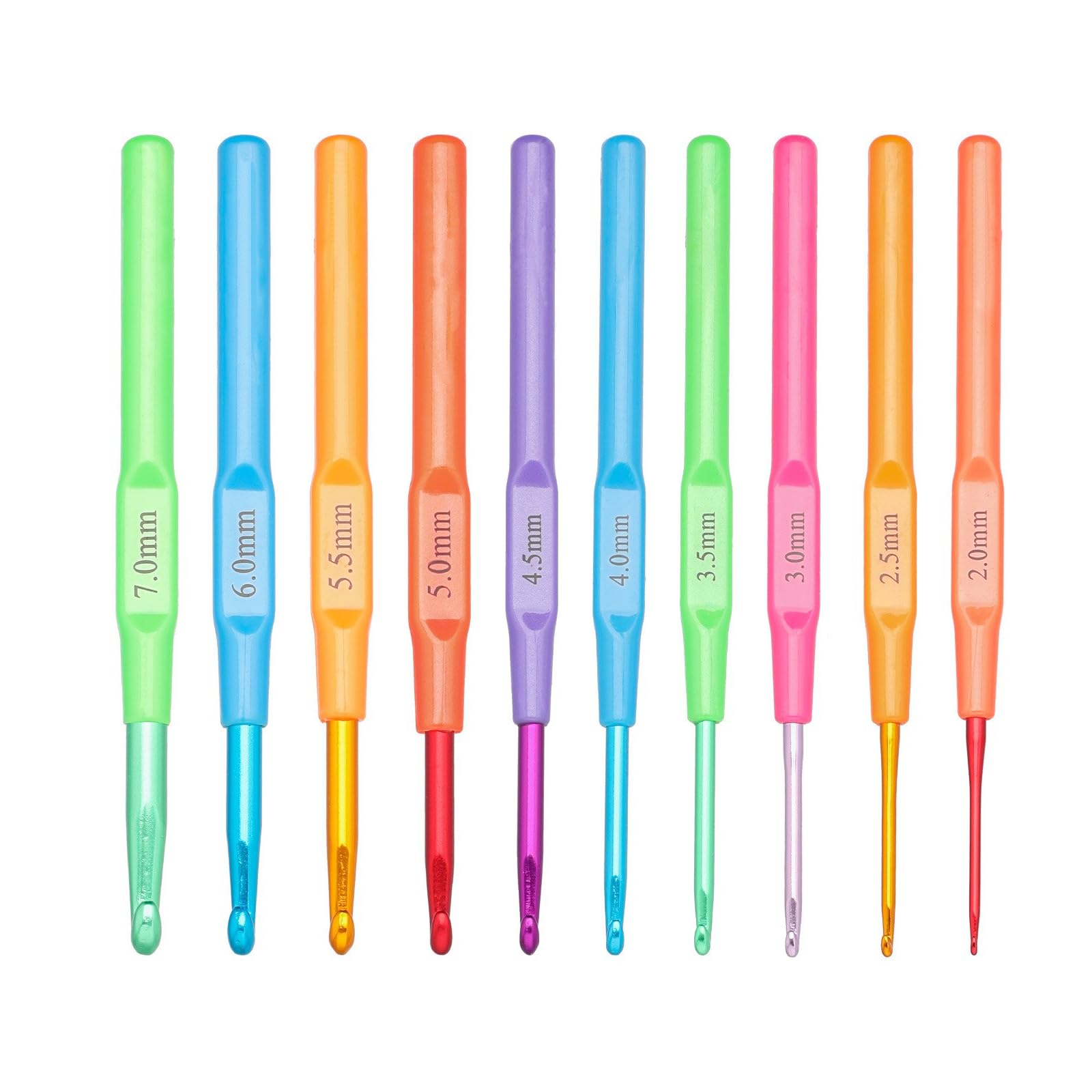 10 Pcs 2.0mm-7.0mm Crochet Needle Set Ergonomical Crochet Hook Colourful Knitting Needle Supplies for Craft