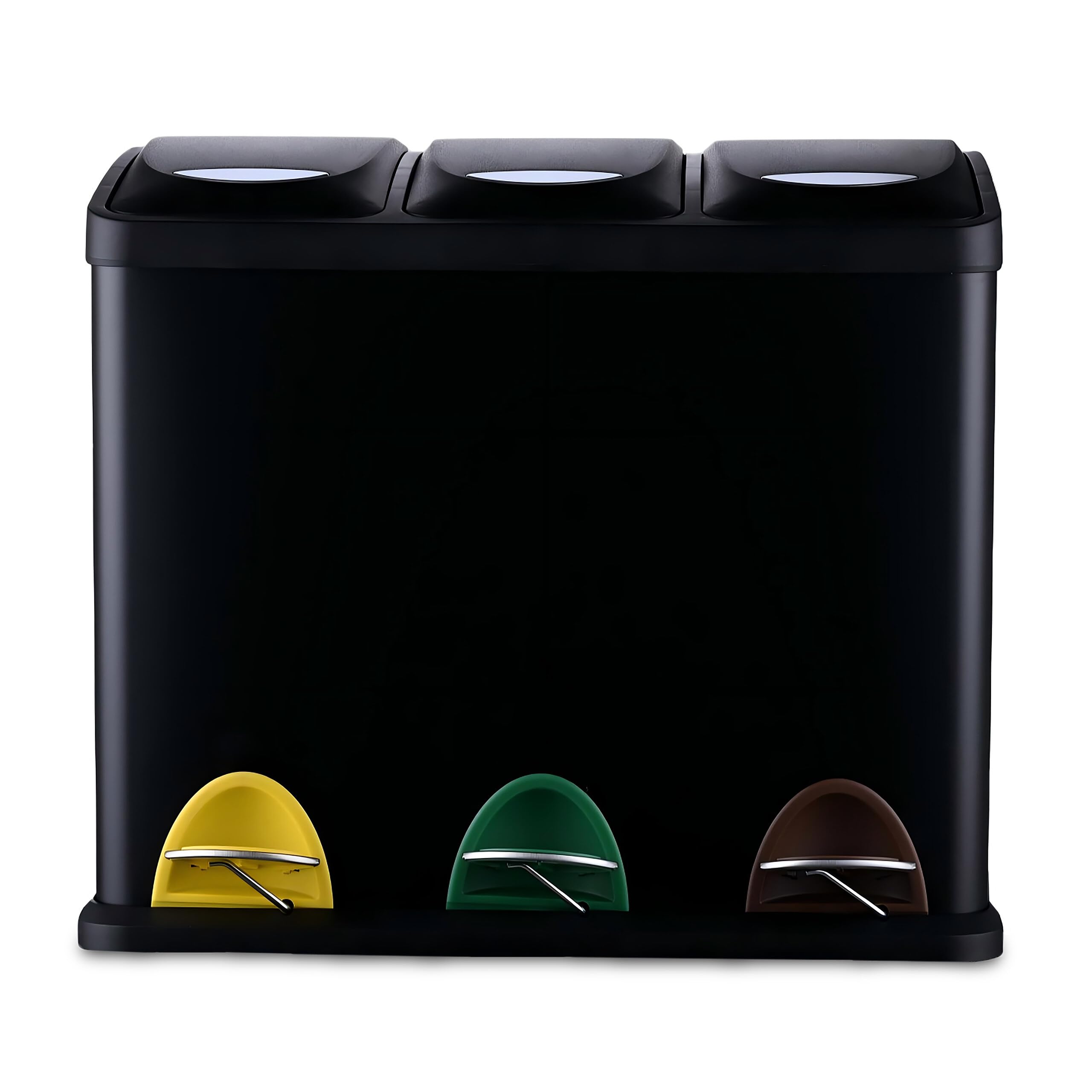 Relaxdays 3-Bin Pedal Bin with Removable Bins, Kitchen Waste Sorter, 24L, 39.5 x 46 x 26.5 cm, Black