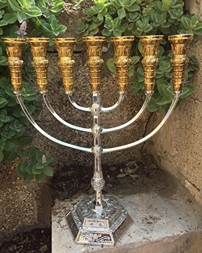 Menorah Jerusalem Temple 17 Inch Height 44 Cm 7 Branches Gold/Silver Plated Xxl #TOP5