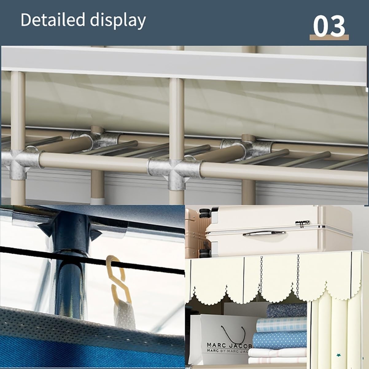 Closet for Bedroom Metal Wardrobe Closet with Hanging Rod and 5 Storage Shelves Portable Closets for Hanging Clothes Easy to Assemble (Color : Gray-2, Size : 103x45x170cm)