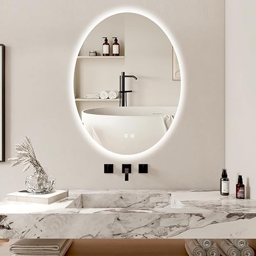 BuLife Espejo de baño LED retroiluminado ovalado de 32 x 24 pulgadas antiniebla 3 colores luz regulable montado en la pared espejo de tocador de BuLife Espejo de baño LED retroiluminado ovalado de 32 x 24 pulgadas antiniebla 3 colores luz regulable montado en la pared espejo de tocador de