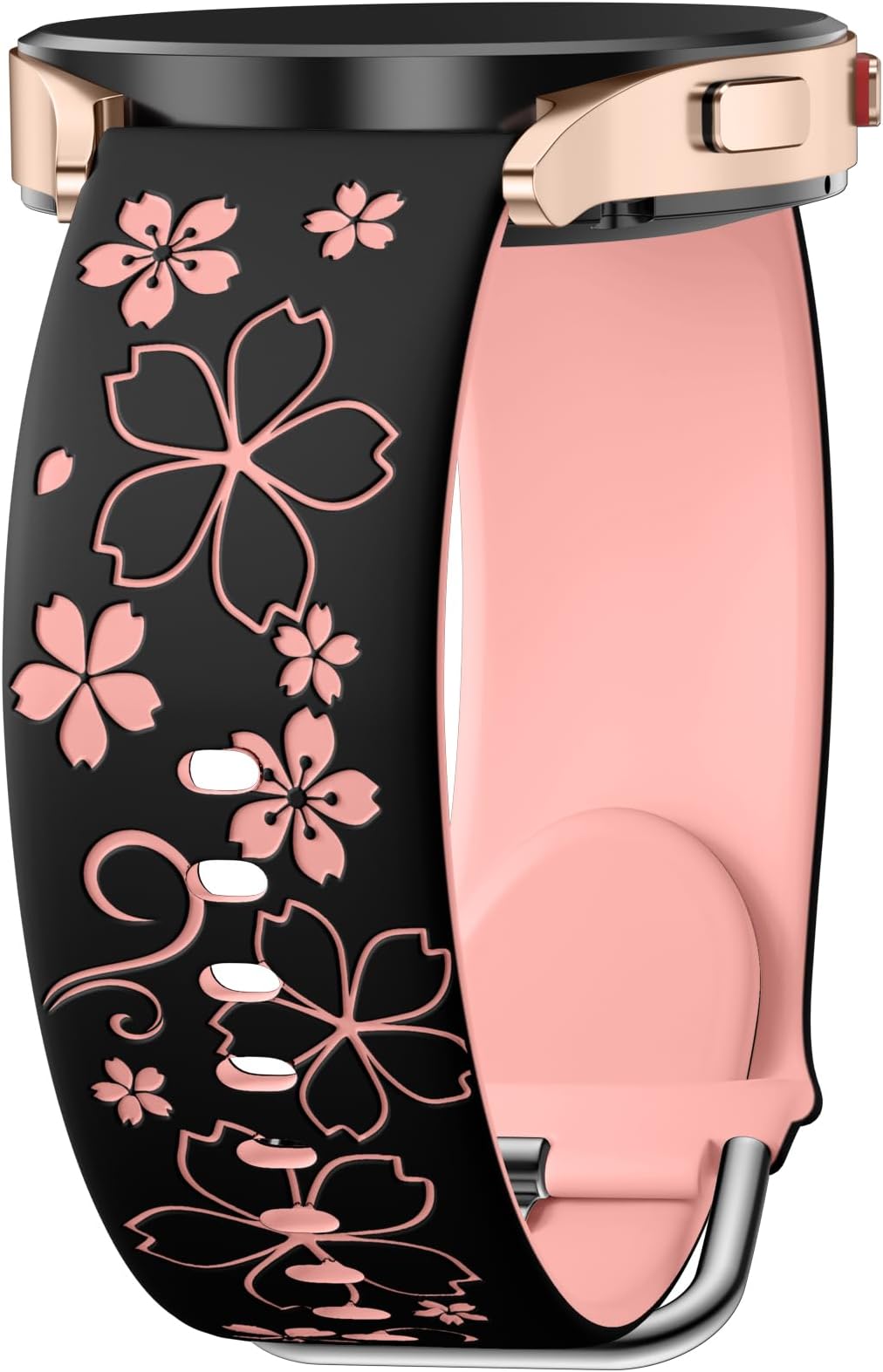 Floral Engraved Band-Compatible with Samsung Galaxy Watch 7 Band 6 4 5 40mm 44mm/5 Pro/6 4 Classic/Active 2, 20mm Cute Two-Tone Flower Soft Silicone Sport Strap for Samsung Watch Bands Women Men