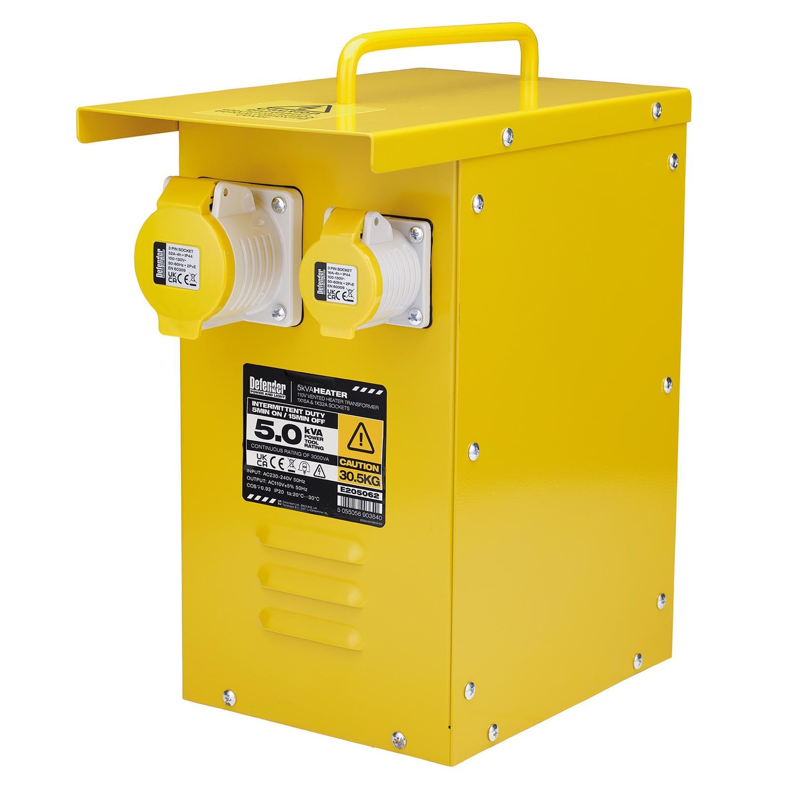 Defender 5kVA Metal Heater Transformer 110V 16A / 32A (E205062)