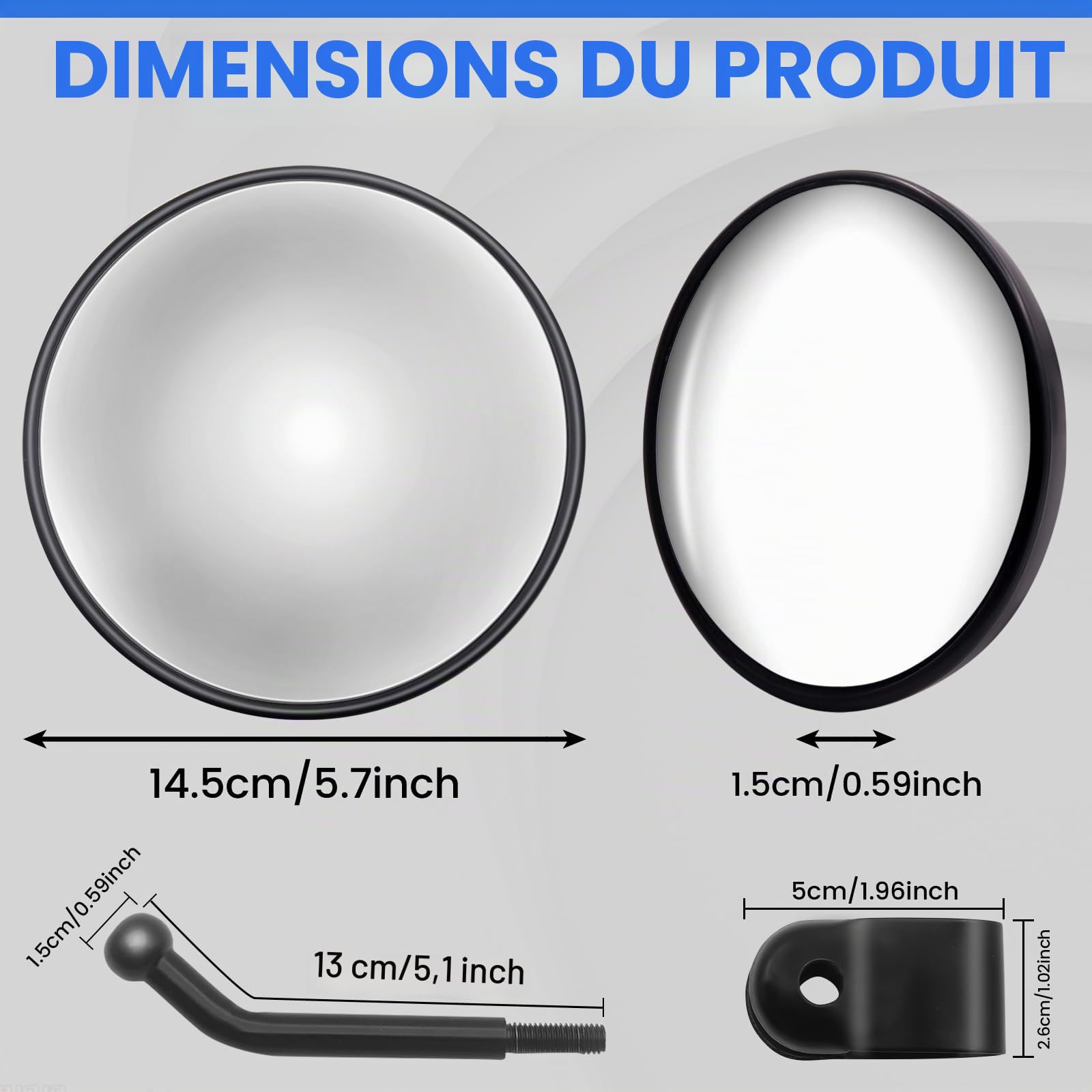 Miroir Convexe, Miroir Rond pour Camion à Angle Large pour Camions 360° Réglable Montage Universel Miroir de Remplacement pour Camion (2)
