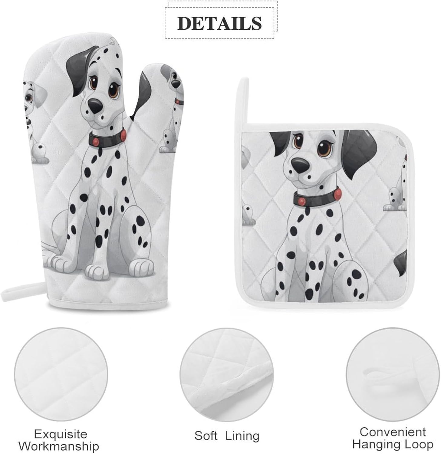 Oven Mitts and Pot Holders Set Cute Dalmatian Kitchen Oven Glove High Heat Resistant for Baking Cooking