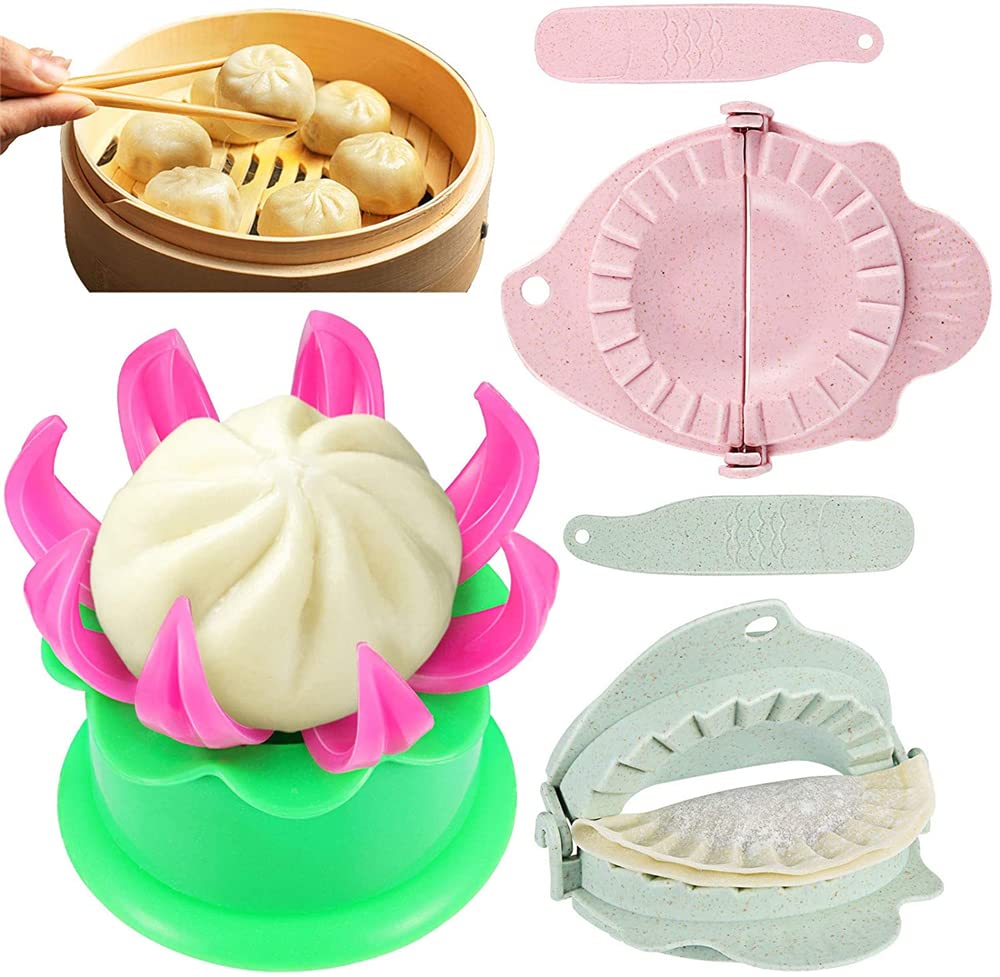 Sponsored Ad – ELECDON Dumpling Touch Tool, 5 Pieces Steamed Stuffed Bun Maker and Dumpling Maker Plastic Mold and Filling Spoon Cooking Tools Set for Cooking Delicious Baozi and Jiaozi (Green, Pink)