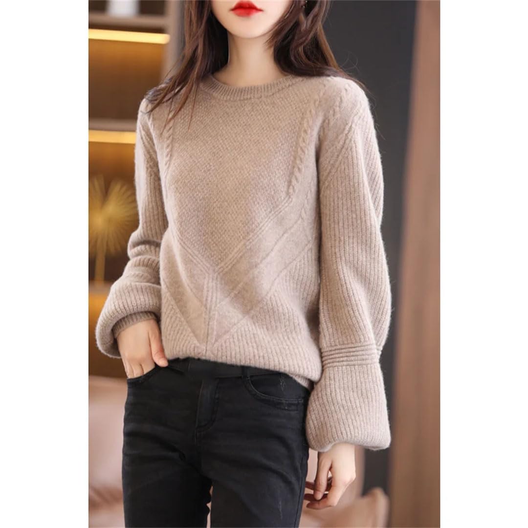 Vogrtcc Maglione di Lana da Donna Girocollo Autunno Inverno Pullover Lavorato A Maglia Caldo Top A Maniche Lunghe