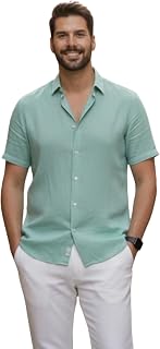 Glowic Men Linen Shirt Casual Regular Fit Solid Stylish Summer Wear Shirt for Office Party Beach Holiday Lightweight Breat... Price In India