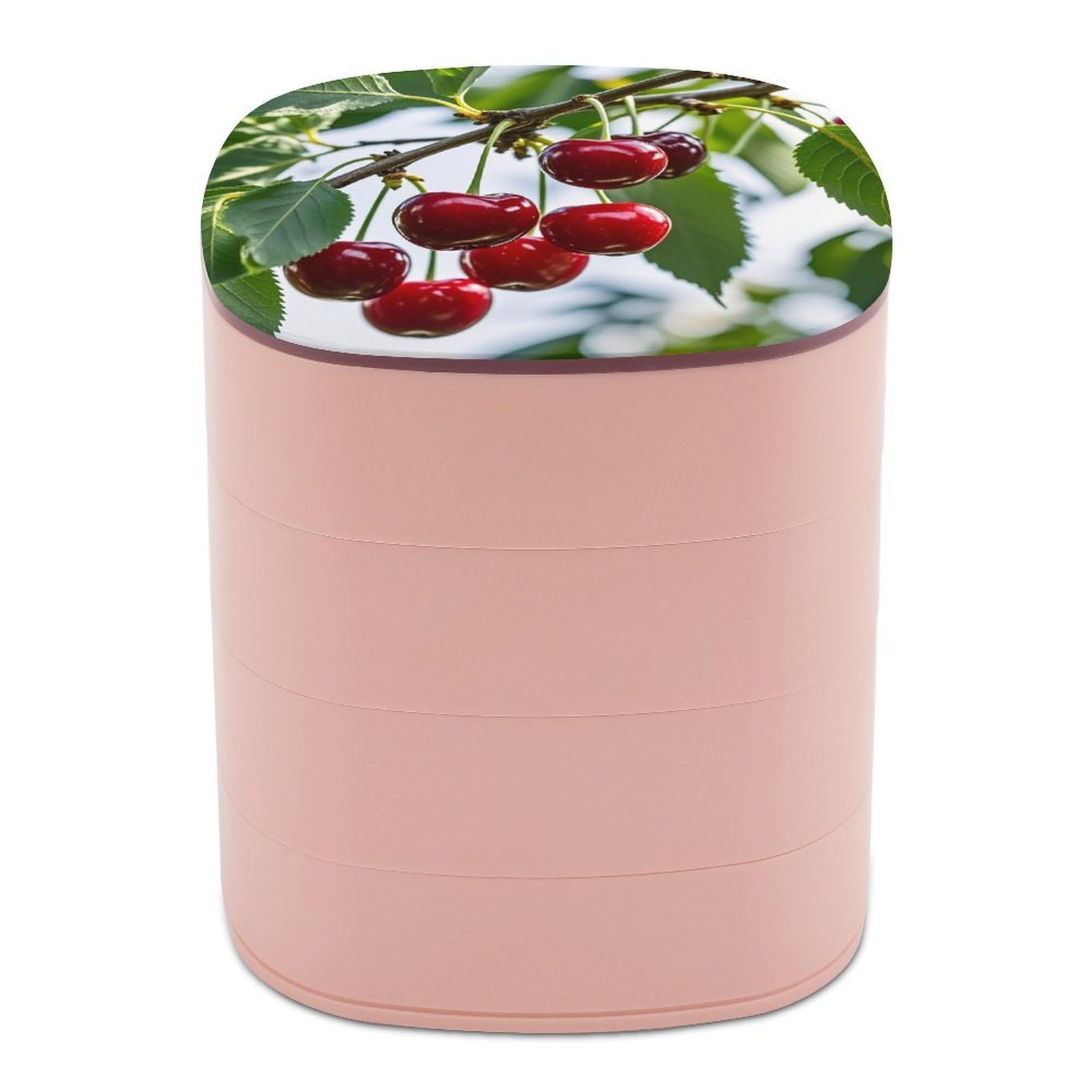 FekiLoot Rotating Red Cherry Pattern Jewelry Box Large Capacity Jewelry Organizer with Mirror 4 Tier Hoop Ring And Earring Holder With Lid Small Travel Jewelry Case for Women