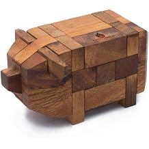 Wooden Kumiki Brain Teaser Puzzle for Adults Handmade 3D Interlocking Wooden Puzzle Game Classic Japanese Logic Puzzle Mind Challenge Gift for Adults, Wooden Desk Toy & Decor Pig