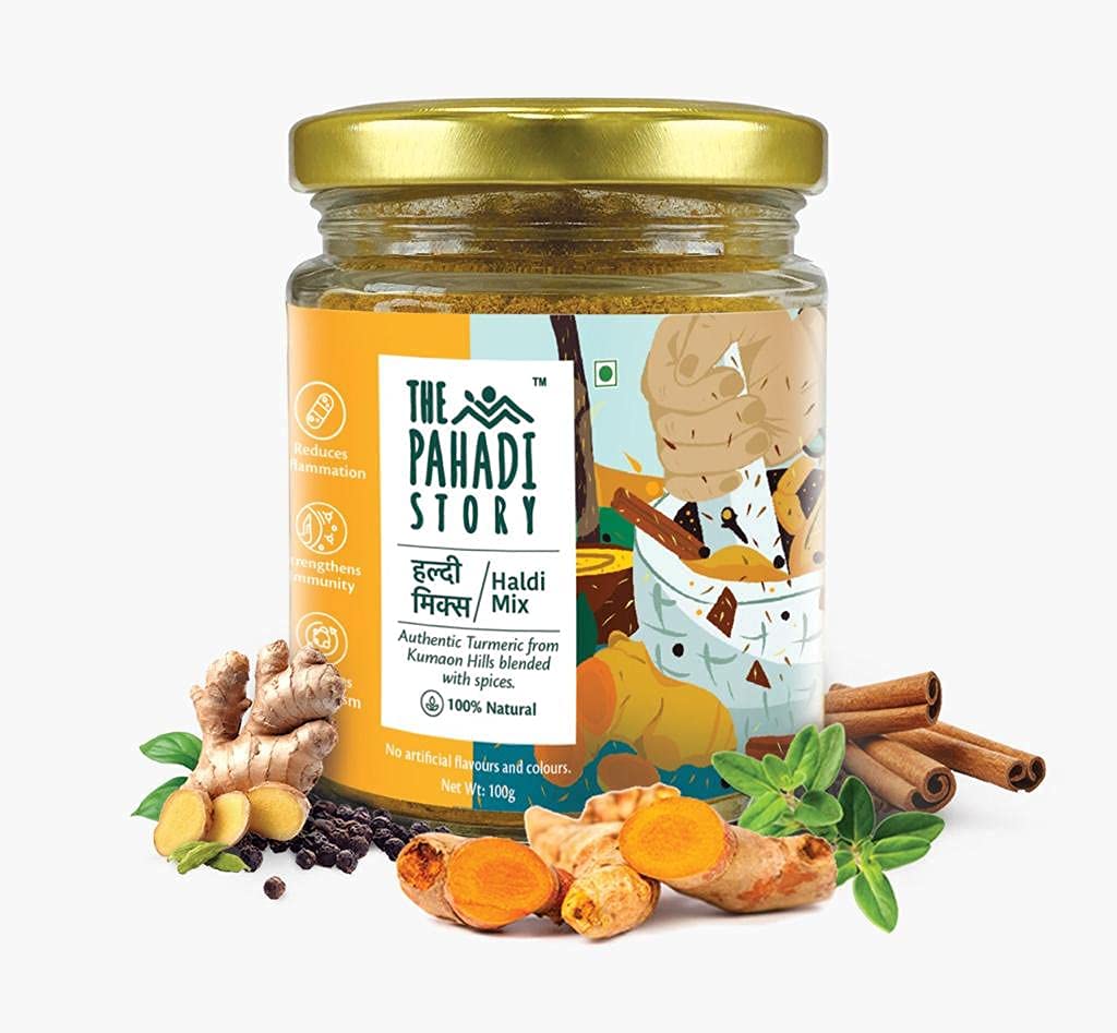 The Pahadi Story Haldi Mix Turmeric Latte हल्दी मिक्स (100 gms) Ayurvedic Immunity Booster for Men, Women and Kids, 100% Natural Authentic Himalayan Blended with Spices and Herbs for Common Cold Golden Milk Powder (B094FLP5YF) Amazon Price History, Amazon Price Tracker