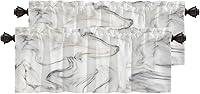 Vista 1 de BaoNews Cenefas de cocina de mármol abstracto blanco y gris para ventanas, cenefas opacas con ondas curvas, cortinas de poliéster multicapa