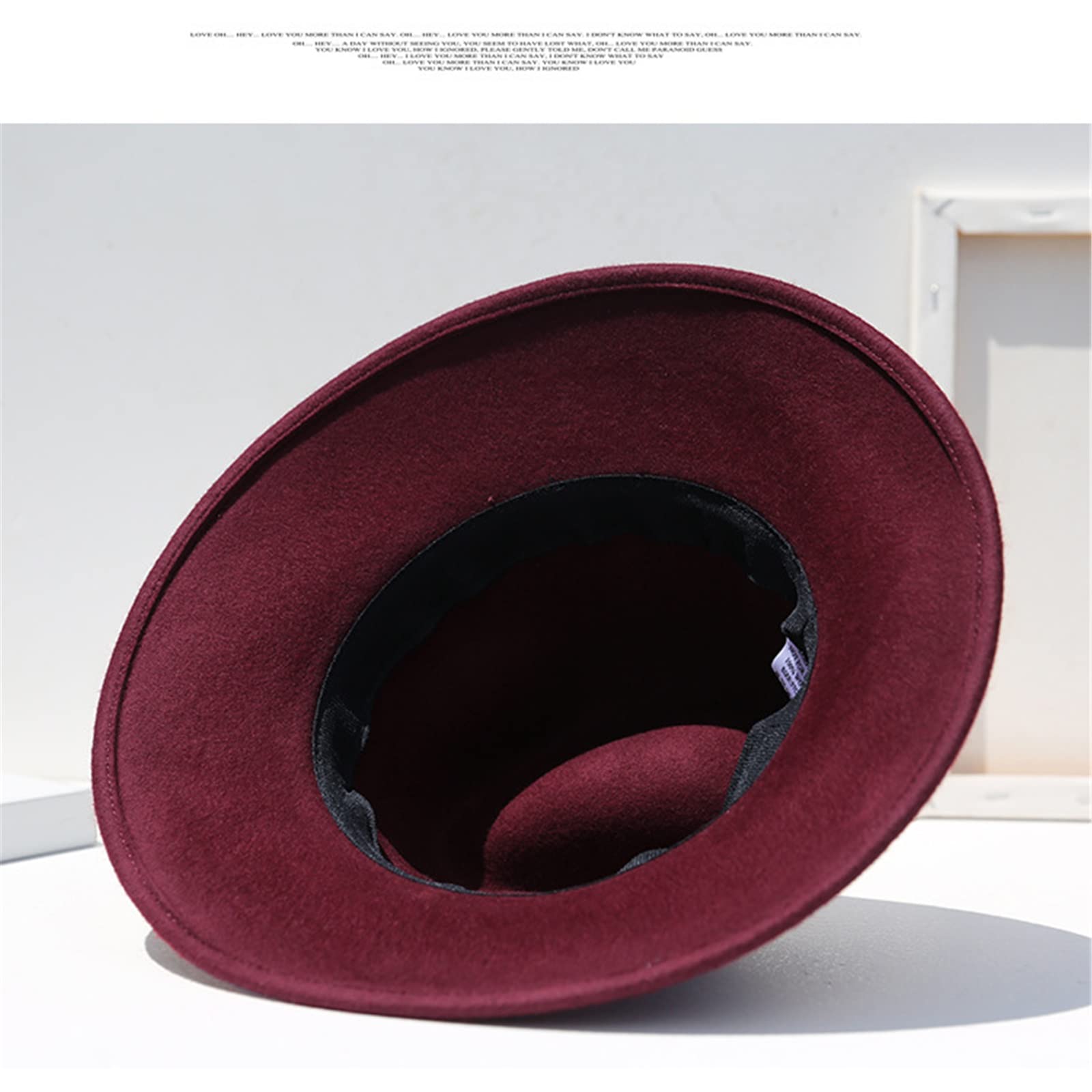 ZYC Cappelli Fedora in Lana per Le Donne Cappello in Lana 100% Top Piatto Brim Jazz Hat Feltro Largo Cappello da Corn Cuoio Cintura Cinghia Superiore Cappello Autunno Inverno,Rosso