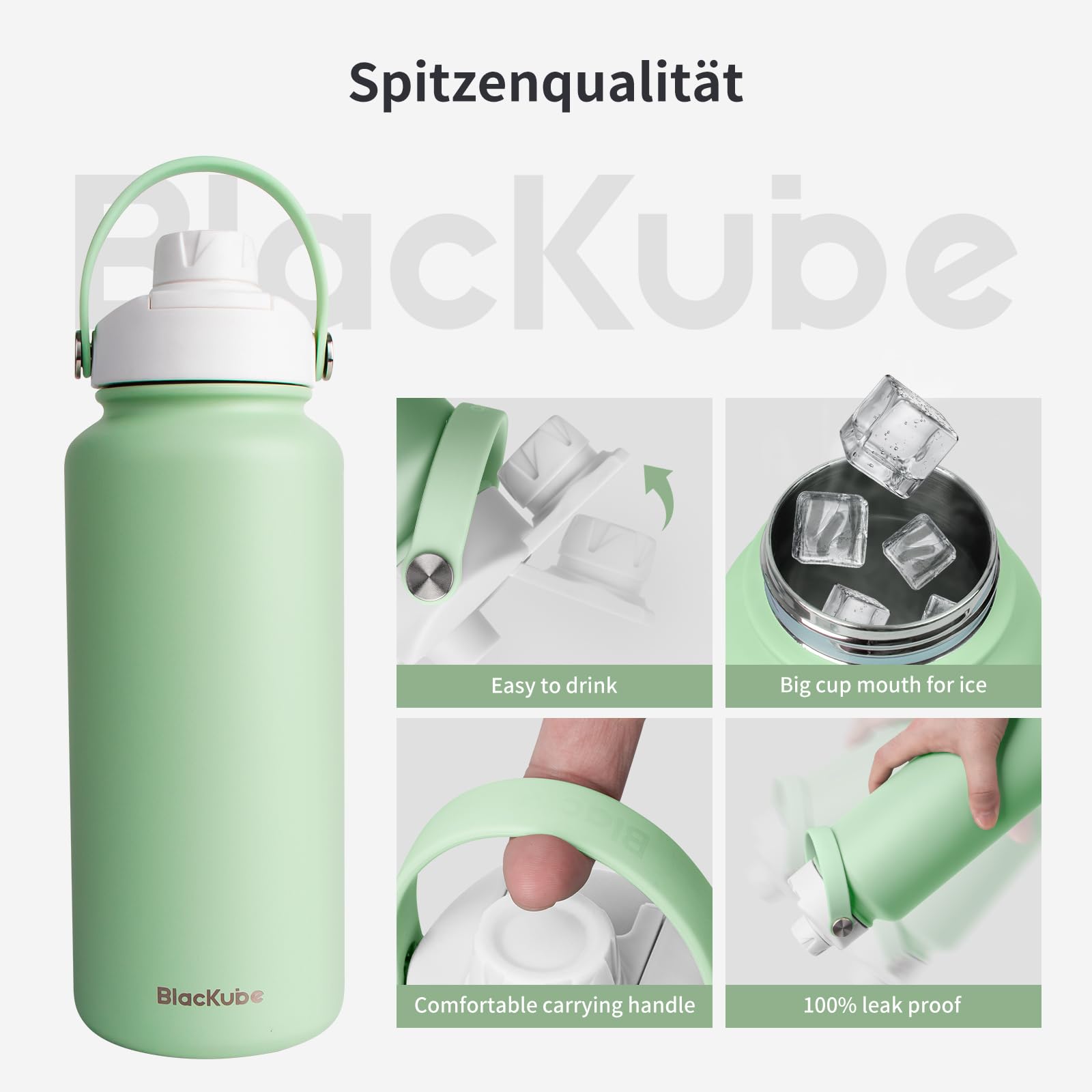 Blackube Edelstahl Trinkflasche 1000 Ml – Isolierte Thermosflasche, Auslaufsicher, BPA-frei
