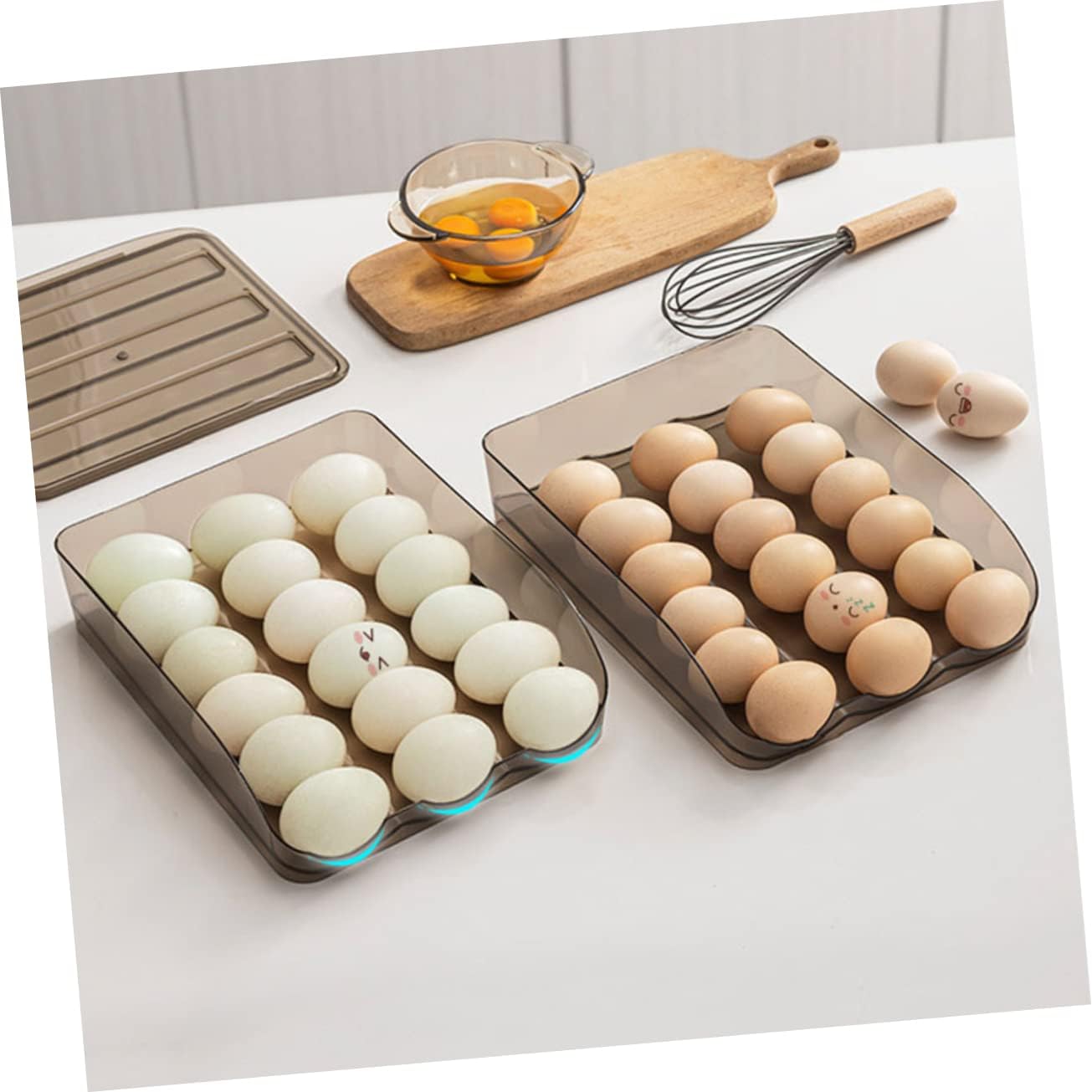 2-Layer Plastic Egg Storage Container for Refrigerator Auto Rolling Egg Holder Stackable Kitchen Rack Organizer for Fresh Storage
