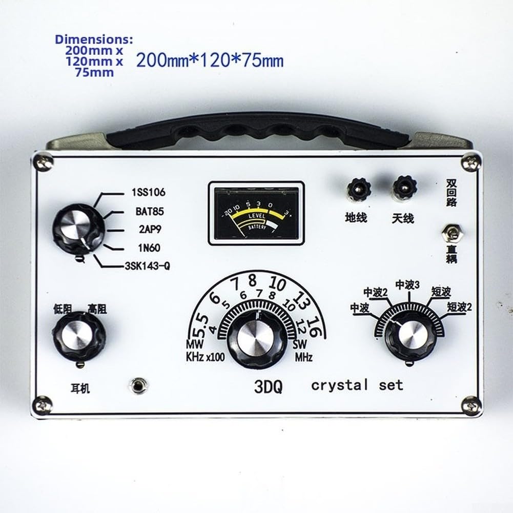 Verstellbares 5-Band für Kristall-Radio-Empfänger für mittlere Kurzwellen-Bänder | Mit 3DQ Diode, hohe / niedrige Impedanz Kopfhörer, Dual-Loop-Tuning, Strommesser, Direktkupplungsschaltung für Radio Hobby