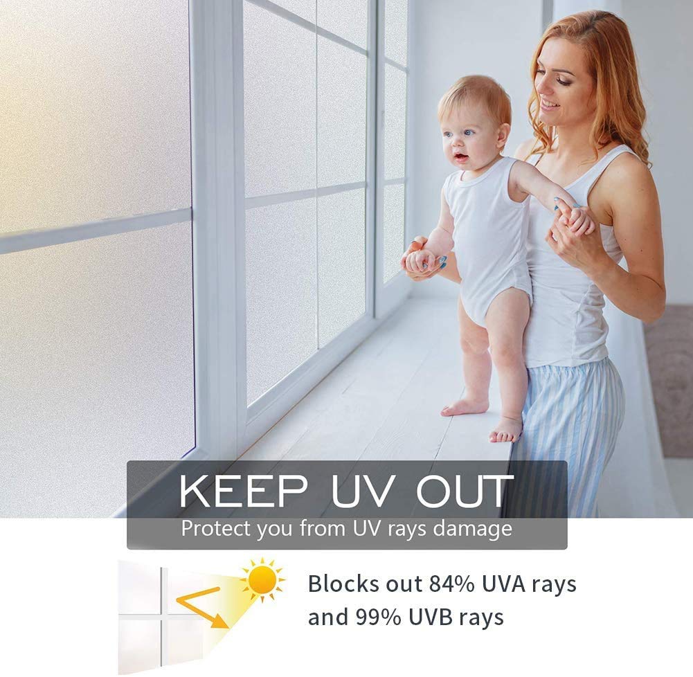 Película para ventana antirreflectante electrostática para cristal opaco, no adhesivo, antiUV, protege la intimidad para oficina, casa, cuarto de baño, cocina, color blanco todos, 90 x 400 cm)
