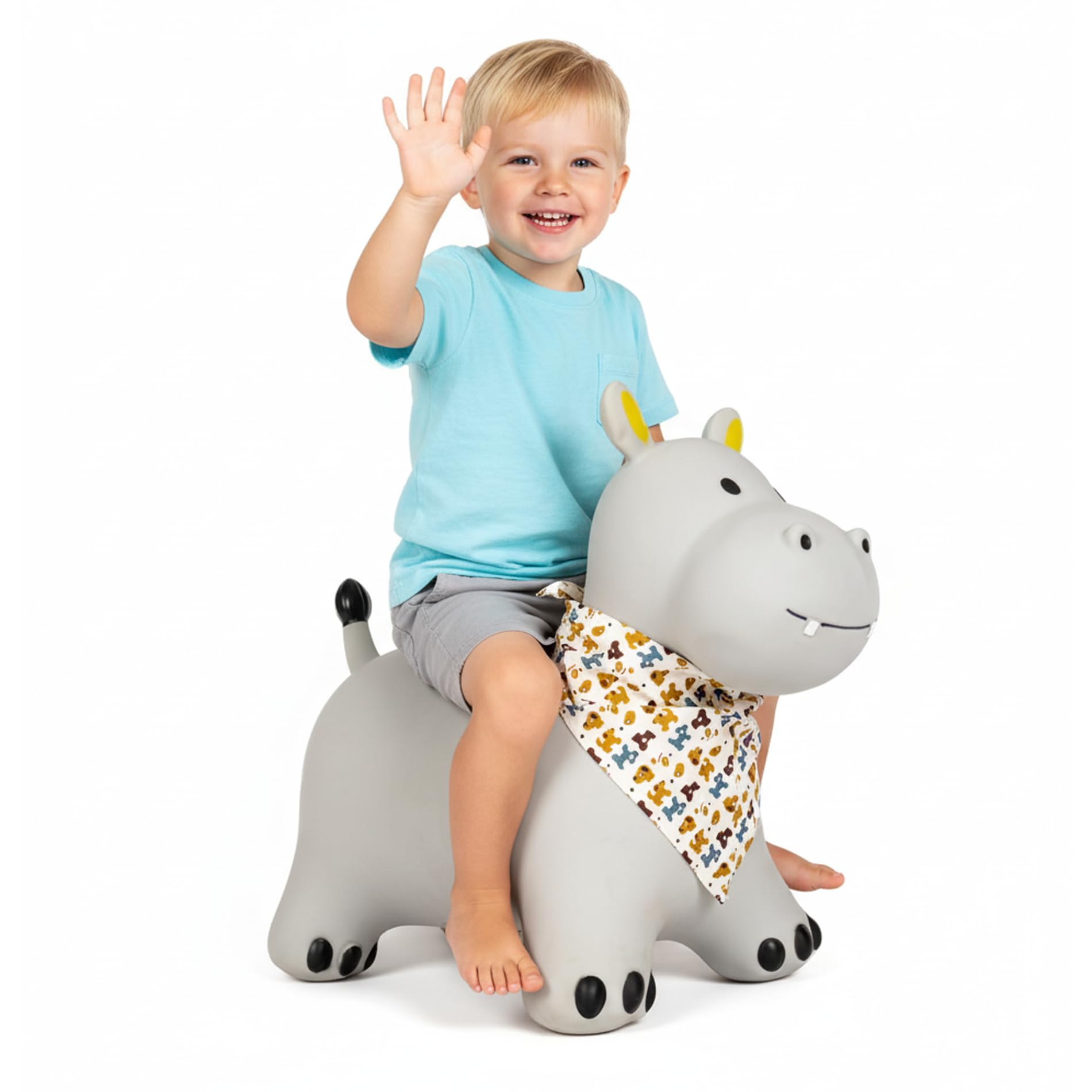 Curvaso Animal Bouncy Hopper with Pump for Kids Inflatable Ride-On Toy, Indoor & Outdoor, Horace the Hippo โ image 1