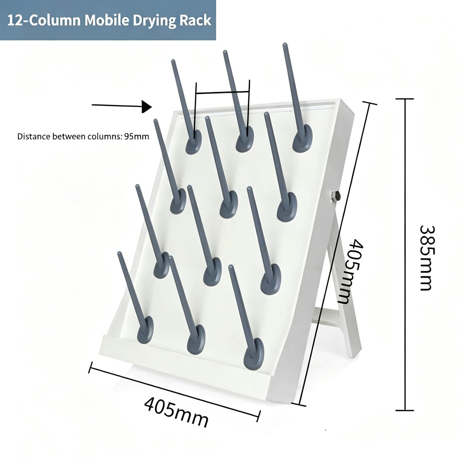Abtropfgestell für Laborgläser, mobiles Abflussgestell mit abnehmbaren Tropfstangen, 9,5 cm Stangenabstand, 12/20/24 Herings-Optionen, tragbarer Glaswarenhalter für Reagenzgläser, Flaschen