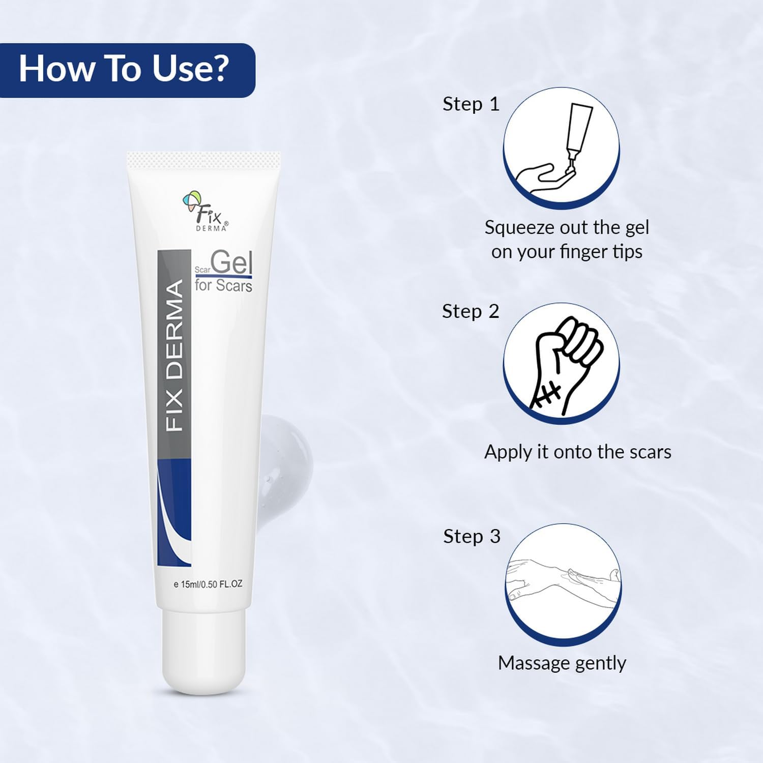 Fi'xde'rma Scar gel, Reduces Acne Scars, Surgery Scars, Injury Scars, Burn Scars, Keloid Scars, Scar Diminishing Gel, Scars due to Stretch marks, Suitable for all skin types- 15g