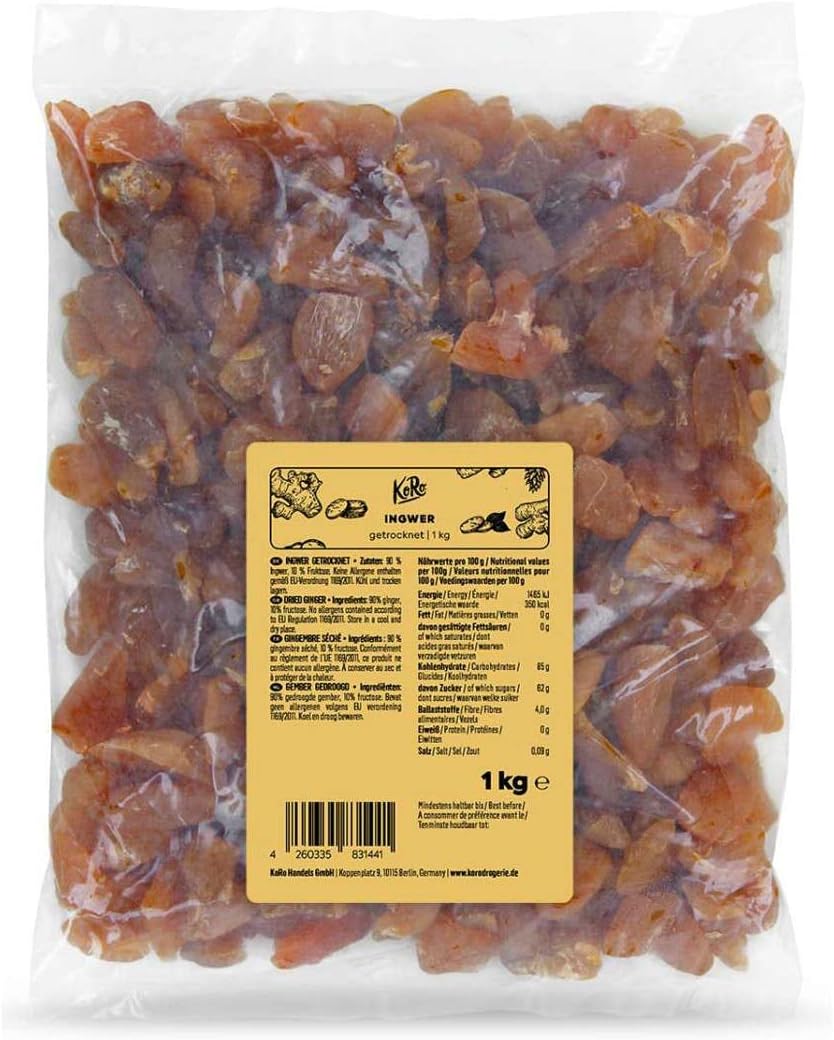 KoRo – Dried Ginger | 1 kg – Sulfur Free Dried Fruit, Economical Packaging