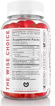 PUREFINITY Tart Cherry Gummies Uric Acid Flush for Joint Relief & Recovery, Raw Juice Extract Antioxidant Non-GMO, Gluten Free, Vegan, 60 Gummies