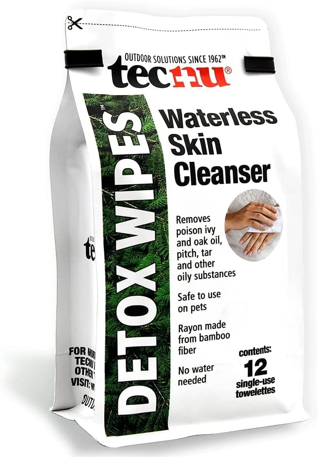 Tecnu Detox Wipes, Poison Ivy Wipes, Large Individual Towelettes Remove Rash-Causing Oil from Skin, Waterless, Also for Oak and Sumac, Camping Essentials, 12 Count