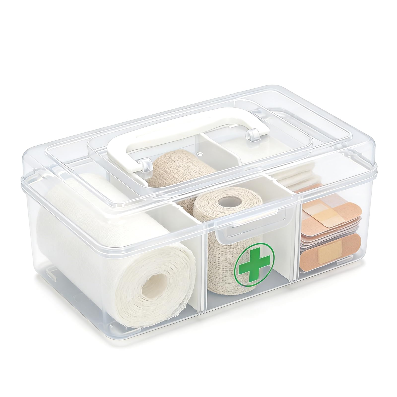 Punorric Medicine Storage Box - Detachable Dividers First Aid Box Empty, Foldable Handle Medical Box & Home First Aid Kit, Transparent Medicine Organiser for Home/Travel/Office-Type B